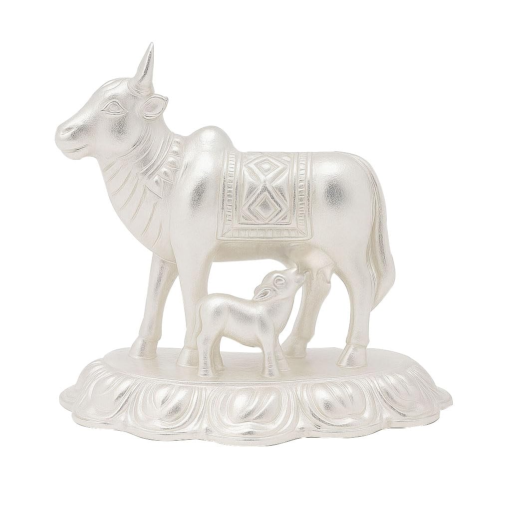 Silver Cow and Calf Idol | Komatha Statue for Pooja & Gifting Silver Cow and Calf Idol | Komatha Statue for Pooja & Gifting