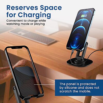 Portronics Mobot III 360° Rotatable & Foldable Mobile Phone Holder – Adjustable Height | Black