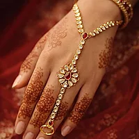 Gold Plated Ring Bracelet for Women | Adjustable Hand Harness Bracelet