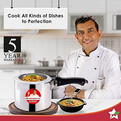 Wonderchef Inner Lid Ultima Pressure Cooker 3 litres, 3.25 mm Heavy Encapsulated Bottom Bakelite Handles for Durability Induction Friendly (Aluminium, Silver) Wonderchef Inner Lid Ultima Pressure Cooker 3 litres, 3.25 mm Heavy Encapsulated Bottom Bakelite Handles for Durability Induction Friendly (Aluminium, Silver)