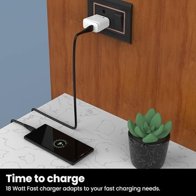 Portronics Adapto 40 M, 18w 3A Mach USB Fast Charging Adaptor,Comes with 1M Micro USB Charging Cable, Single Port Wall Charger for iPhone Portronics Adapto 40 M, 18w 3A Mach USB Fast Charging Adaptor,Comes with 1M Micro USB Charging Cable, Single Port Wall Charger for iPhone