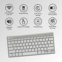 Portronics Bubble MAX Bluetooth + Wireless Keyboard – Grey & White | 1 Year Warranty
