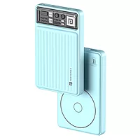 Portronics Mini 10K – Light Blue 15W Magnetic Power Bank offers a sleek design with 10,000mAh capacity, fast charging, and magnetic attachment for convenience. Perfect for on-the-go charging!