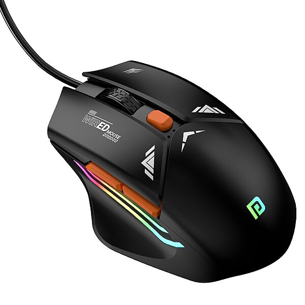Portronics Vader Grey Gaming Mouse – 6400 DPI, ergonomic design, customizable buttons, RGB lighting, high precision, smooth tracking, durable build.