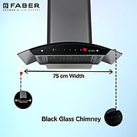 Faber 75 cm, 1200 m³/hr,Auto-Clean curved glass Kitchen Chimney (HOOD SUNNY HC SC BK 75, Filterless technology