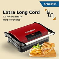 Crompton QuickServe 2 Slice Panini Maker with Floating Hinges 700W Sandwich Maker Golden Food Grade Non-Stick Coating Plates Sandwich Maker