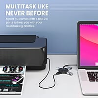 Portronics Mport 4C USB Hub (4-in-1), with 4 x USB 2.0 Ports, 1.2 Metre Long Cable and up to 480 Mbps High-Data Transfer Speeds