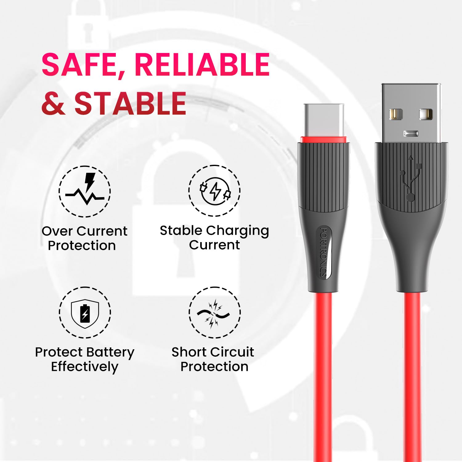 Portronics 2109 Silklink Lightning Cable – 3A USB-A to Lightning | Soft Silicon Cable | 1M | Red