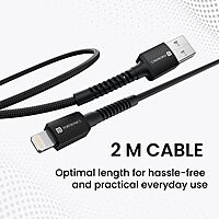 Portronics Konnect X – USB to Lightning Cable, Black. Durable, fast charging, and data transfer. Compatible with all Lightning devices. Perfect for everyday use and travel. 1 meter length.
