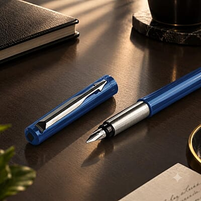 PARKER VECTOR STA CALLIGRAPHY CHROME TRIM FOUNTAIN PEN BLUE BODY PARKER VECTOR STA CALLIGRAPHY CHROME TRIM FOUNTAIN PEN BLUE BODY