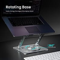 Portronics My Buddy Spinlight Laptop Stand with Cooling Fan, 360° Rotating Base, Adjustable Height