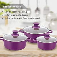Wonderchef Granite Die-Cast Non-Stick 6-Piece Casserole Set with Lids Purple