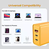 Portronics Adapto 65M 65W Triple Port GaN Fast Charger | Dual Type-C PD + USB-A Yellow