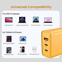 Portronics Adapto 65M 65W Triple Port GaN Fast Charger | Dual Type-C PD + USB-A Yellow