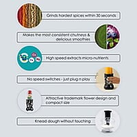 Wonderchef Nutri-blend BOLT Food Processor & Atta Kneader 600W  22000 RPM 4 unbreakable jars Black