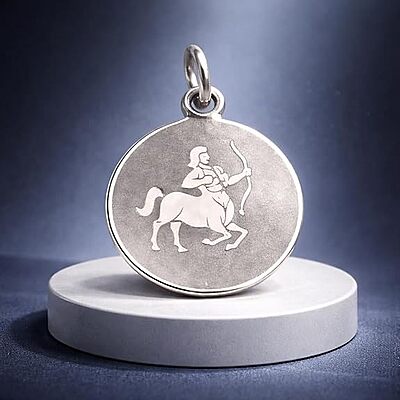 925 Sterling Silver Sagittarius Zodiac Pendant for Men & Women | Archer Astrology Charm Necklace | Round Engraved Horoscope Jewelry
