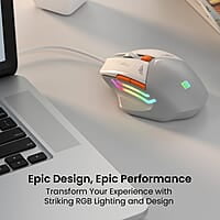 Portronics Vader Wired Gaming Mouse with 6 Buttons, Thumb Support, Adjustable DPI (6400 Max), RGB Light Effects, Ergonomic Design, 1.5 m Long USB Cable for Laptop & PC