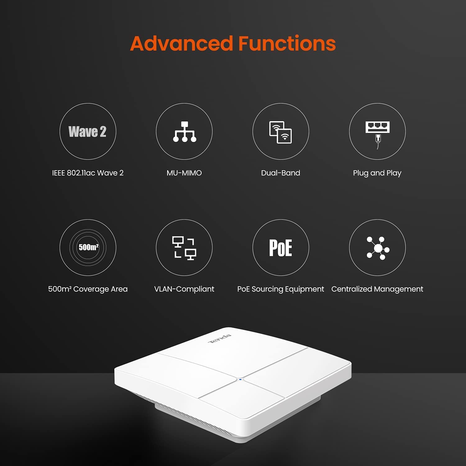 Tenda i24 1200Mbps Dual Band Wave 2 Gigabit Ceiling Mount Access Point (White) Tenda i24 1200Mbps Dual Band Wave 2 Gigabit Ceiling Mount Access Point (White)