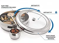 Garnny Kitchen Stainless Steel Belly Masala Dabba with 7 Belly Shape Spice Containers,