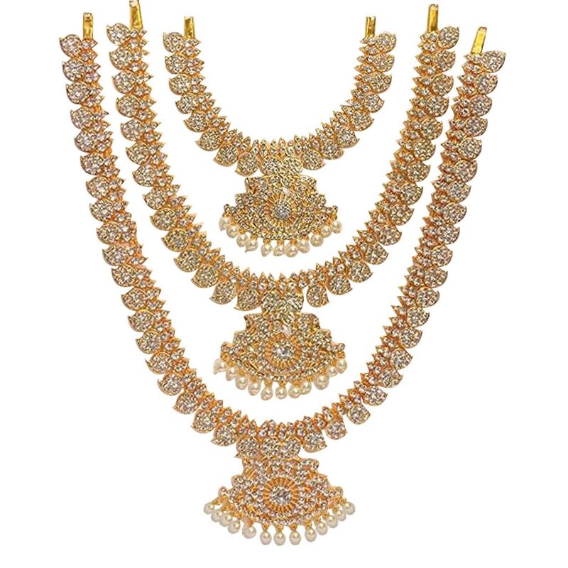 Gold Plated Necklace Set, Triple Haram