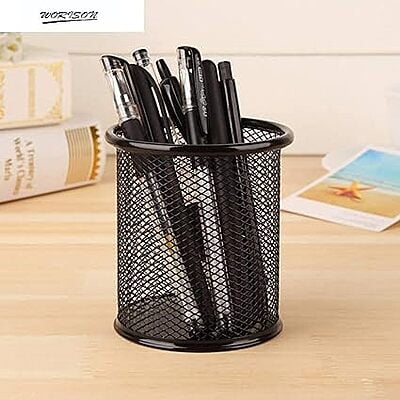 worison Black Round Mesh Pen Stand Pencil Holder Pack Of 4 pc