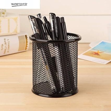 worison Black Round Mesh Pen Stand Pencil Holder Pack Of 4 pc