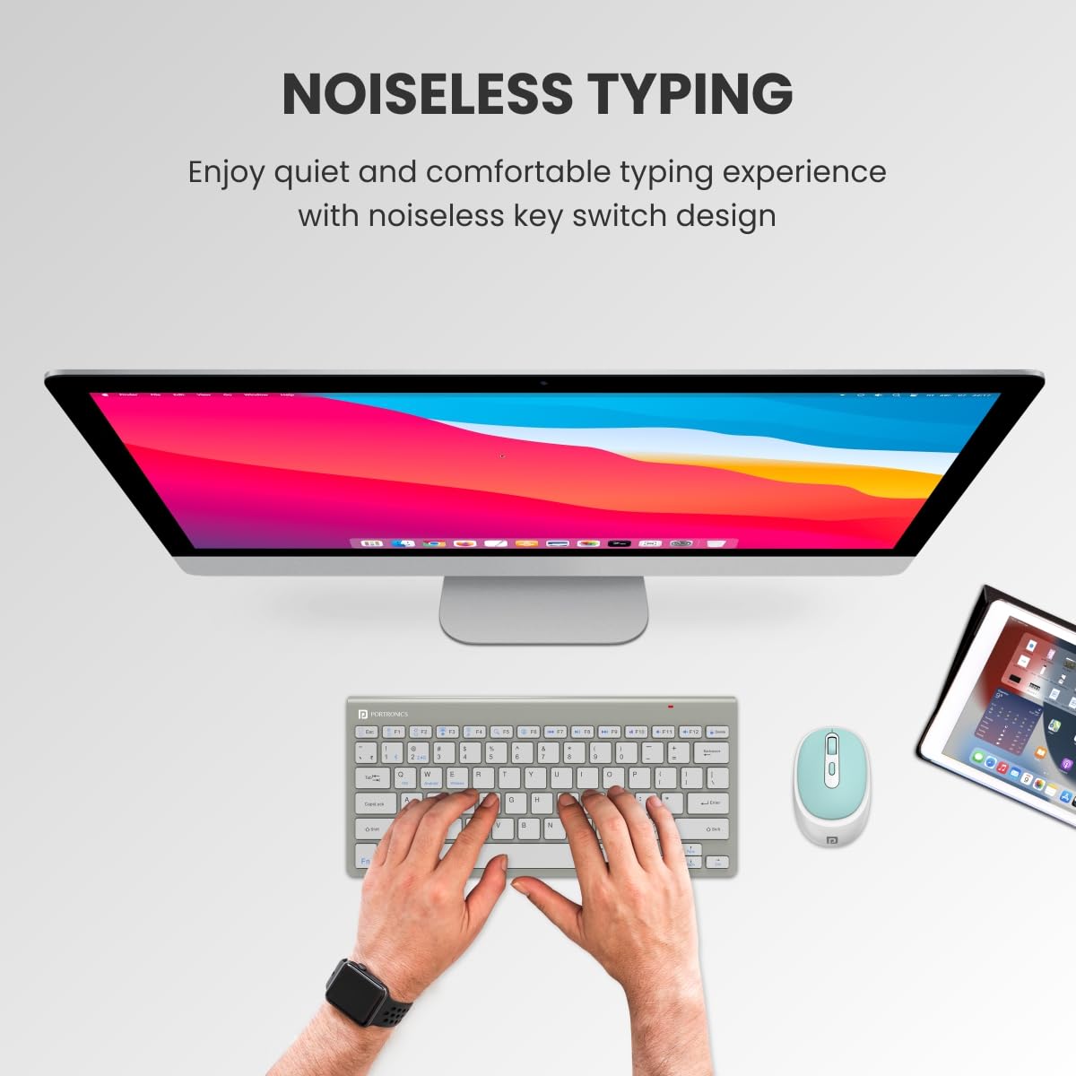 Portronics Bubble MAX Bluetooth + Wireless Keyboard – Grey & White | 1 Year Warranty