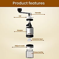 AGARO Elite Manual Coffee Grinder, Ceramic Grinder with Glass jar, 6 Adjustable Settings, Stainless Steel Body