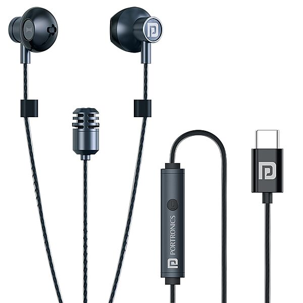 Portronics Conch ONE In-Ear Earbuds – Type-C | On/Off | In-Built Karaoke Mic | Black