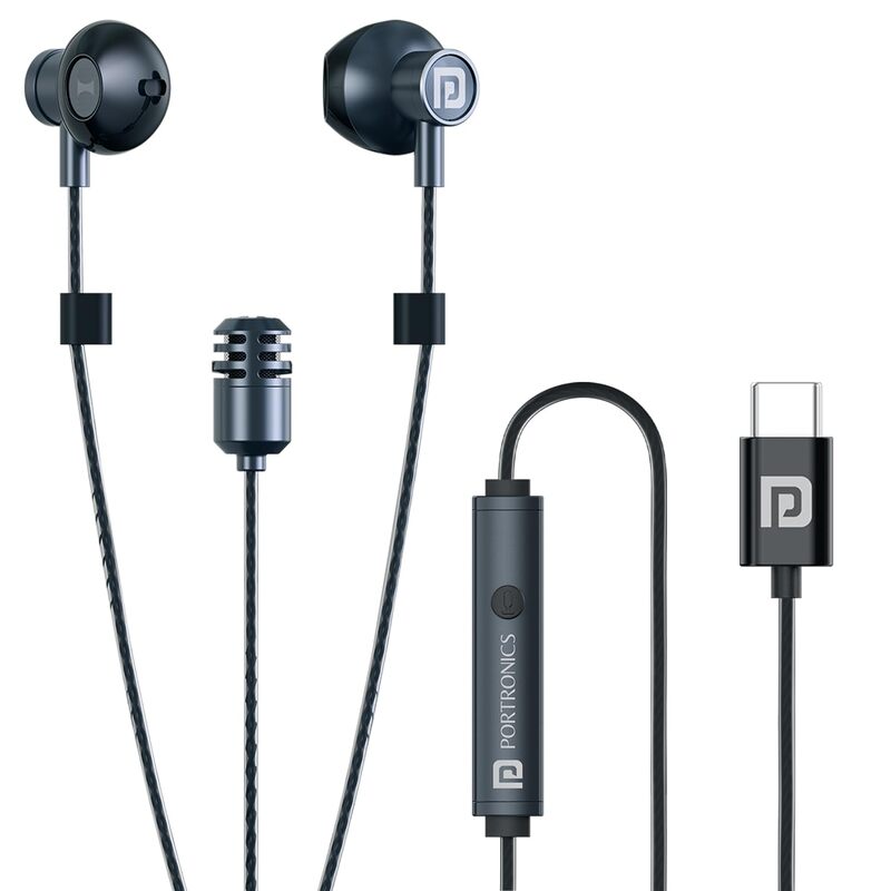 Portronics Conch ONE In-Ear Earbuds – Type-C | On/Off | In-Built Karaoke Mic | Black