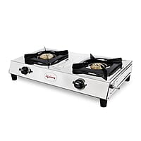 Lifelong 2 Burner Gas Stove Top for Kitchen - Manual Ignition Cooktop with Stainless Steel for Kitchen, ISI Certified