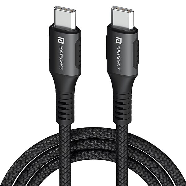Portronics Konnect 240C – 240W Type-C Cable, 1.2M Black, high-speed charging, durable design, compatible with various devices, perfect for fast data transfer and reliable performance.