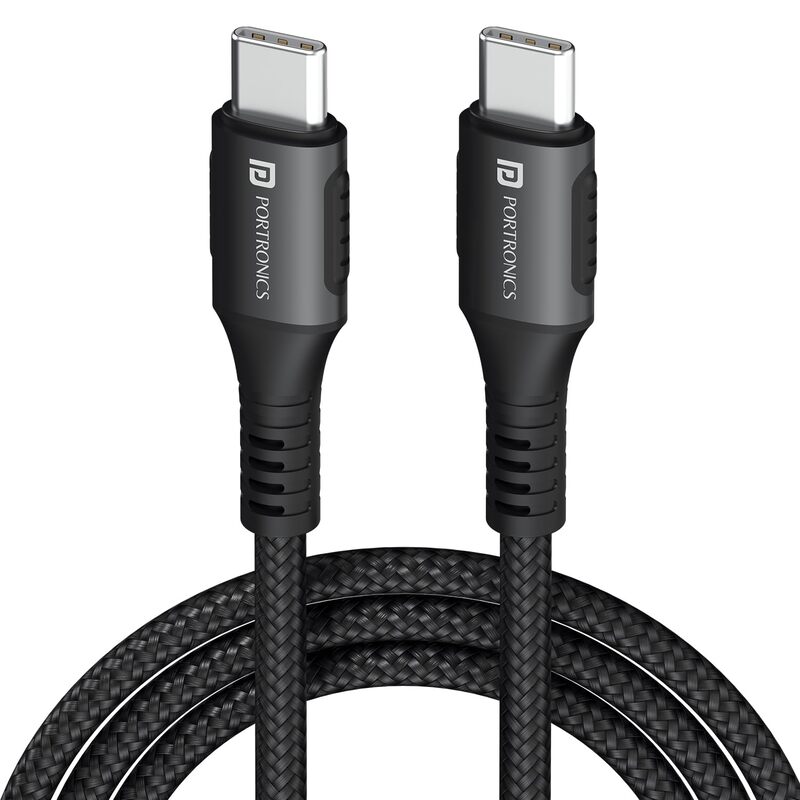 Portronics Konnect 240C – 240W Type-C Cable, 1.2M Black, high-speed charging, durable design, compatible with various devices, perfect for fast data transfer and reliable performance.