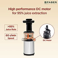 Faber Cold Press Slow Juicer, FSJ 150 R,with Powerful 150 watt motor, Black
