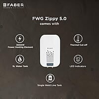 Faber Zippy Instant Geyser 5 Litre 3000W Powerful Heating Superior Energy Efficiency