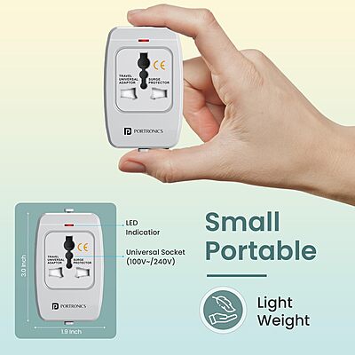 Portronics Juicemate 3 Universal Adapter delivers 6A AC output, fast charging, compact design, and multiple device compatibility. Built-in safety features make it perfect for home and travel.