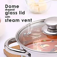 Wonderchef Nigella Stainless Steel Casserole with Lid Curved Body Glass Lid with Steam Vent 16cm