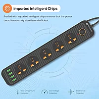 Portronics Power Plate 6 offers 5 AC sockets, 4 USB ports, compact design, surge protection, and smart charging for convenience.