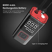 Portronics Vayu 2.0 Rechargeable Tyre Inflator – 150 PSI Pressure | 6000 mAh Battery | Preset Modes | Digital Display | Flashlight Torch | Air Pump Compressor for Car, Bike, Cycle | Black