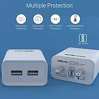 Portronics Adapto 66 Micro USB Charger (POR 1066B) – 2.4A Fast Charging | Dual USB Output |  Black
