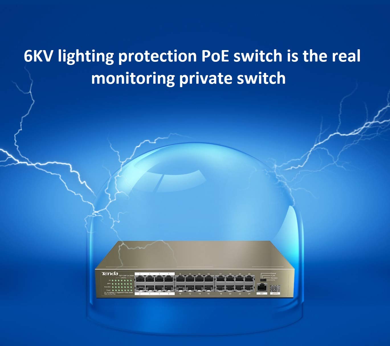 Tenda TEF1126P-24-250W 24-Port PoE Switch, 1 GE + 1 SFP Port Network Switch