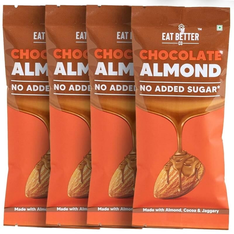 Eat Better Co - Chocolate Coated Nuts - No Added Sugar - 100% Natural - Sweetned using Jaggery - Healthy Chocolate (Chocolate Coated Almonds - Pack of Four - 160 gm)