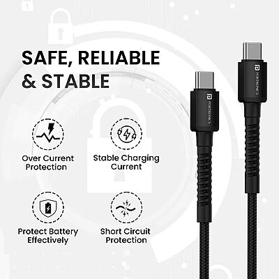 Portronics Konnect X – 60W Type-C Cable, 2M Black, fast charging, durable design, compatible with various devices, perfect for home and office use, tangle-free, high-speed data transfer.