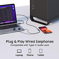 Portronics Conch Beat C Grey Earphones | Type-C, High-Quality Sound & Comfortable Design for Music Lovers