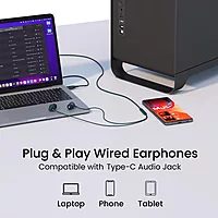 Portronics Conch Beat C Grey Earphones | Type-C, High-Quality Sound & Comfortable Design for Music Lovers