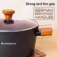 Wonderchef Caesar Forged Virgin Aluminium Casserole with Glass Lid, 24cm, Black, Greblon C3 Non-stick Coating