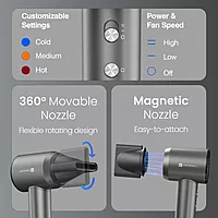 Portronics ZIFRO Hair Dryer – High Speed | Magnetic Nozzles Real Time Display | Low Noise | Black