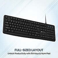Portronics Ki-Pad 4 USB Keyboard – Full Size, Black. Ergonomic design, responsive keys, and durable build. Perfect for home or office use. Enhance your typing experience with this sleek keyboard.