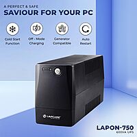 Lapcare LAPON‑750 UPS: 600 VA/360 W line‑interactive UPS with AVR, generator‑safe cold‑start, off‑mode charging, auto‑restart on power restore, 2‑year warranty.
