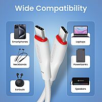 POR 3232 Konnect B C-C 100W – Type-C to Type-C Braided Cable | 100W | 1.5M | White | 06 Months